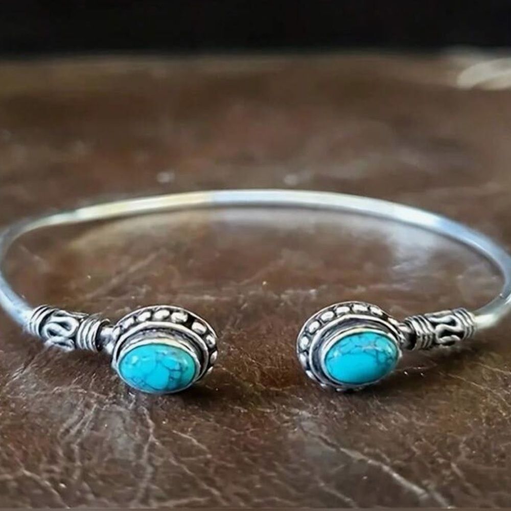 Free People Silver Tone Cuff Bracelet with Turquoise Stones